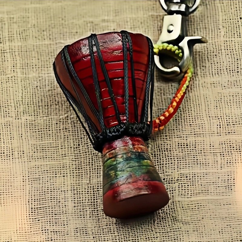 African Drum Bag Charm – Handcrafted Leather Accessory, Full - Grain Cowhide, Unique Cultural Gift for Backpack or Keyring - Tomlynam