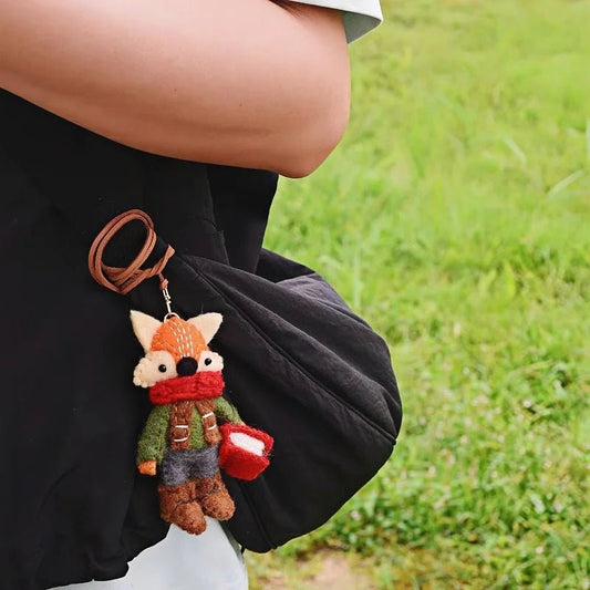 Bookish Fox Wool Charm – Handmade Felt Keychain | Cozy Green Sweater & Book - Loving Design | Slow Living Bag Pendant - Tomlynam