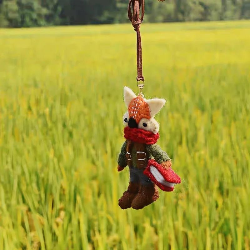 Bookish Fox Wool Charm – Handmade Felt Keychain | Cozy Green Sweater & Book - Loving Design | Slow Living Bag Pendant - Tomlynam