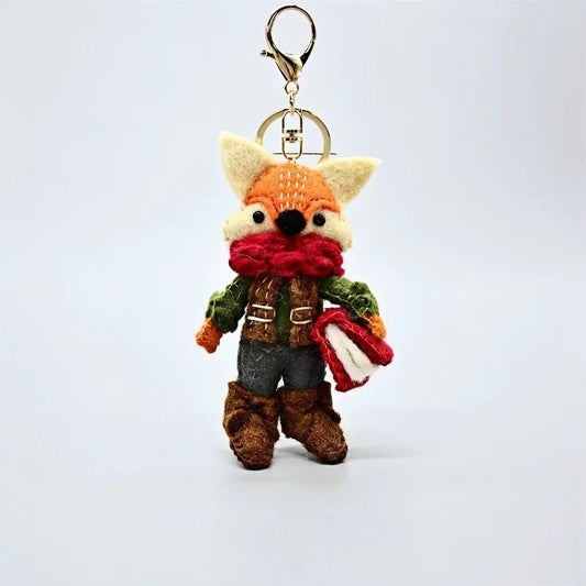 Bookish Fox Wool Charm – Handmade Felt Keychain | Cozy Green Sweater & Book - Loving Design | Slow Living Bag Pendant - Tomlynam