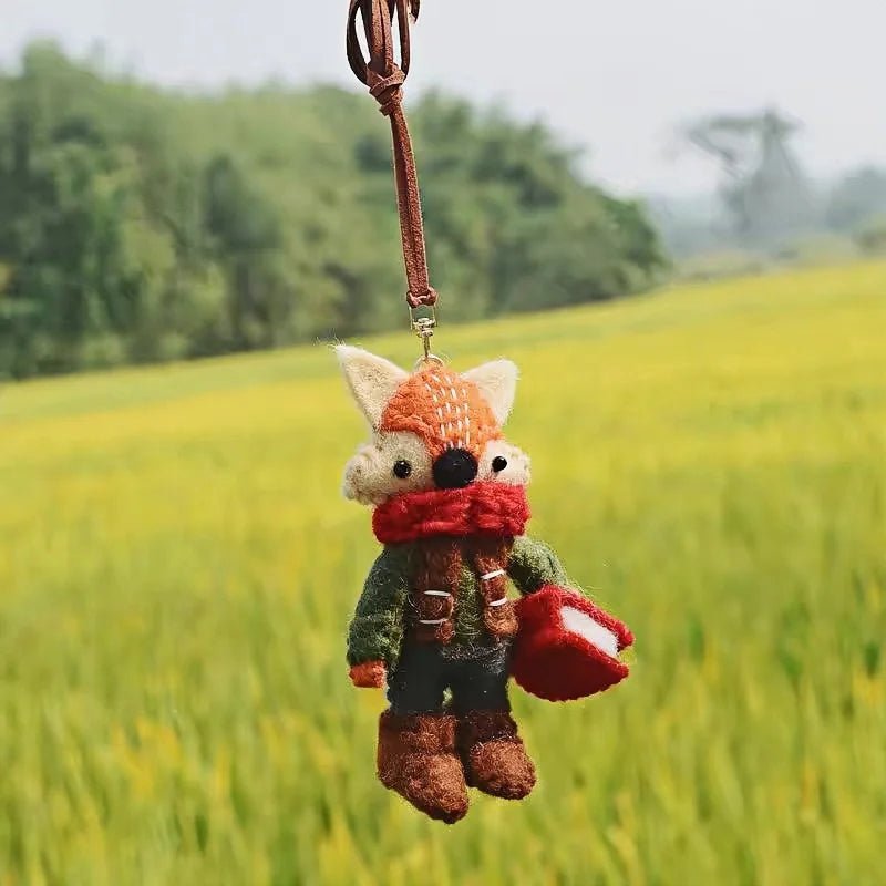 Bookish Fox Wool Charm – Handmade Felt Keychain | Cozy Green Sweater & Book - Loving Design | Slow Living Bag Pendant - Tomlynam