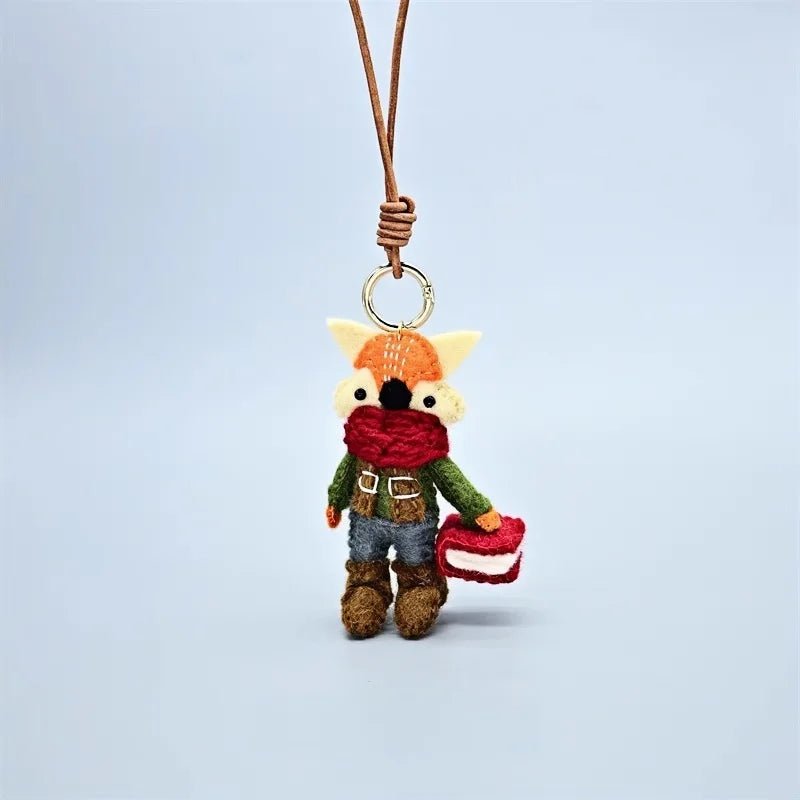 Bookish Fox Wool Charm – Handmade Felt Keychain | Cozy Green Sweater & Book - Loving Design | Slow Living Bag Pendant - Tomlynam