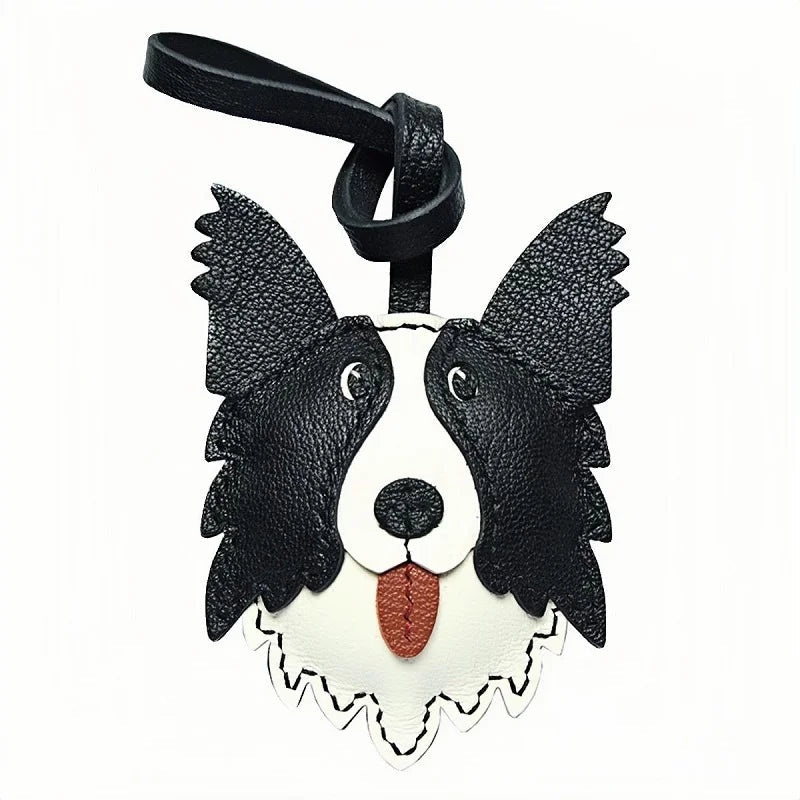 Border Collie Leather Handcrafted Bag Charm Pet Dog Keychain Gift - Tomlynam