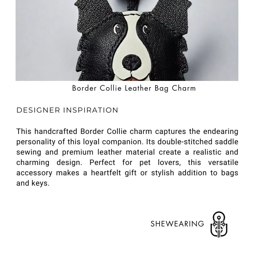 Border Collie Leather Handcrafted Bag Charm Pet Dog Keychain Gift - Tomlynam