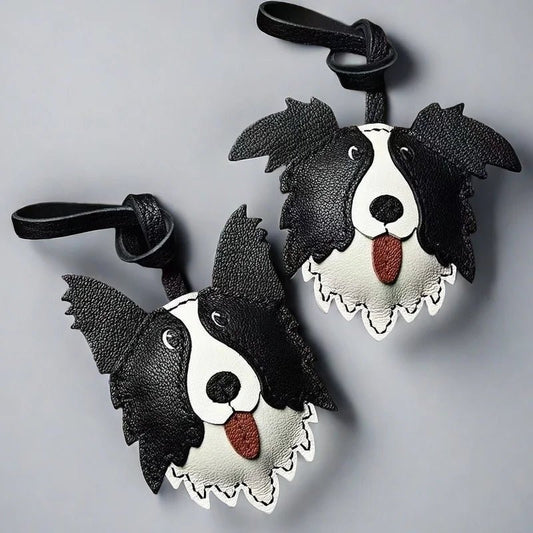 Border Collie Leather Handcrafted Bag Charm Pet Dog Keychain Gift - Tomlynam