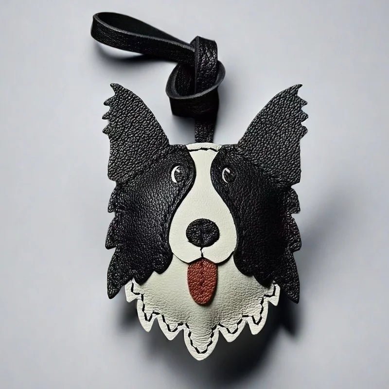 Border Collie Leather Handcrafted Bag Charm Pet Dog Keychain Gift - Tomlynam
