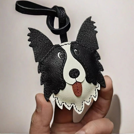 Border Collie Leather Handcrafted Bag Charm Pet Dog Keychain Gift - Tomlynam