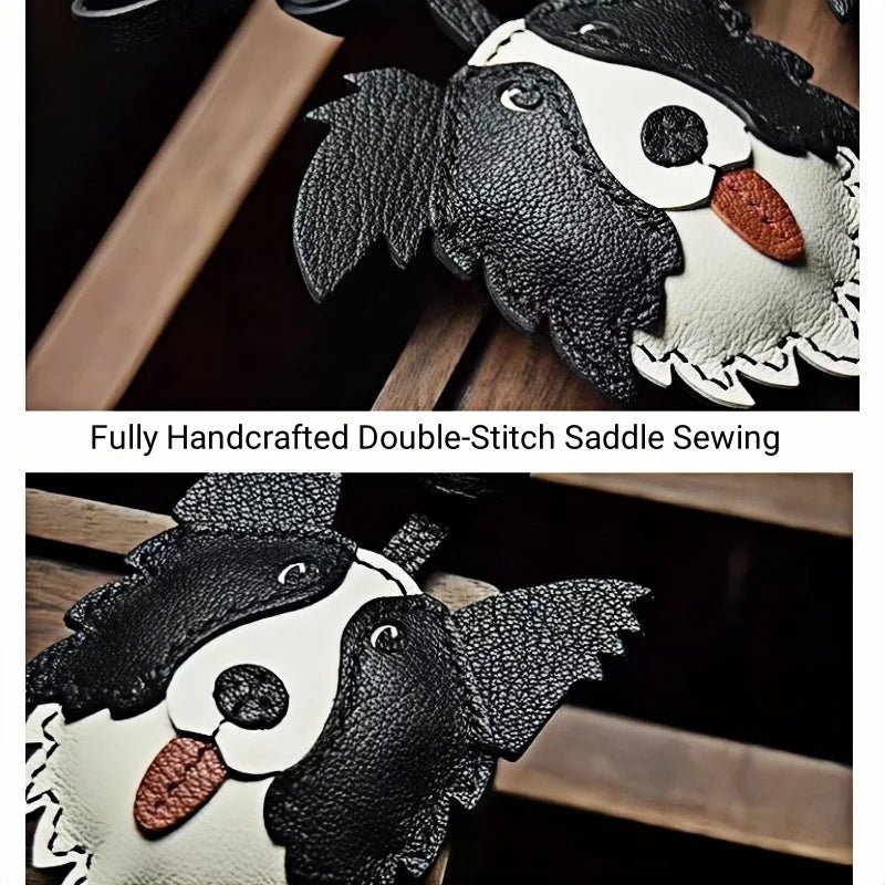 Border Collie Leather Handcrafted Bag Charm Pet Dog Keychain Gift - Tomlynam