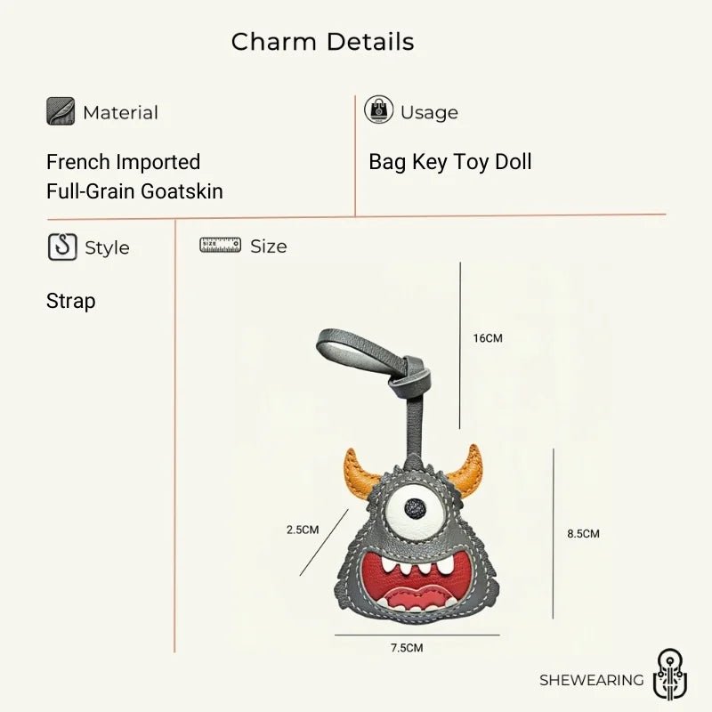 Handcrafted Playful Monster Bag Charm – French Full - Grain Goatskin, Creative Fun Design, Keychain and Bag Accessory, Perfect for Unique Gifting - Tomlynam