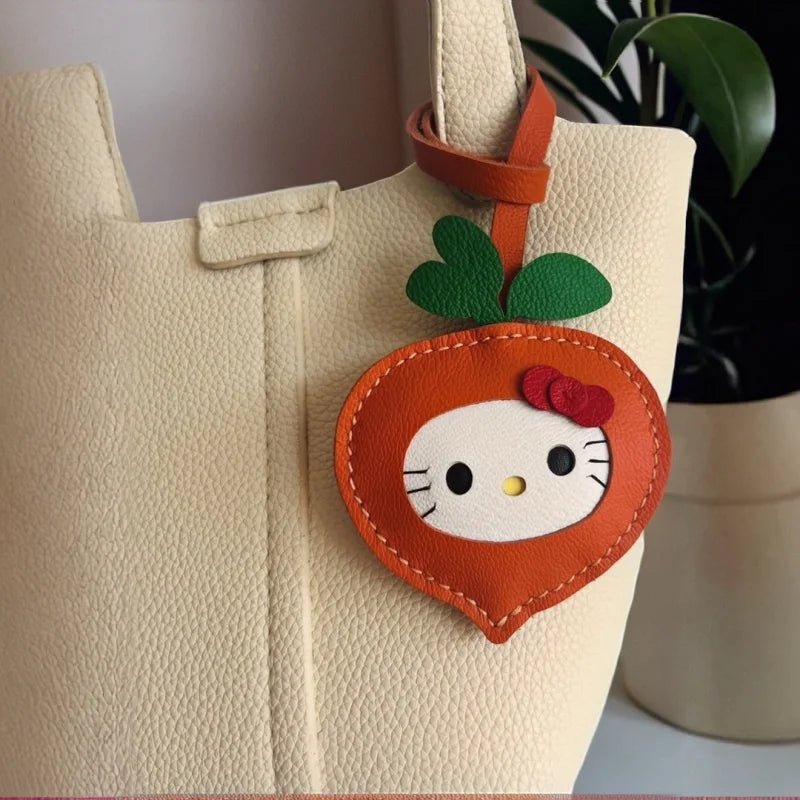 Carrot Kitty Leather Bag Charm – Handmade Lambskin Keychain Accessory | Adorable Cartoon Cat Pendant | Cute Car Purse Charm Gift for Her - Tomlynam