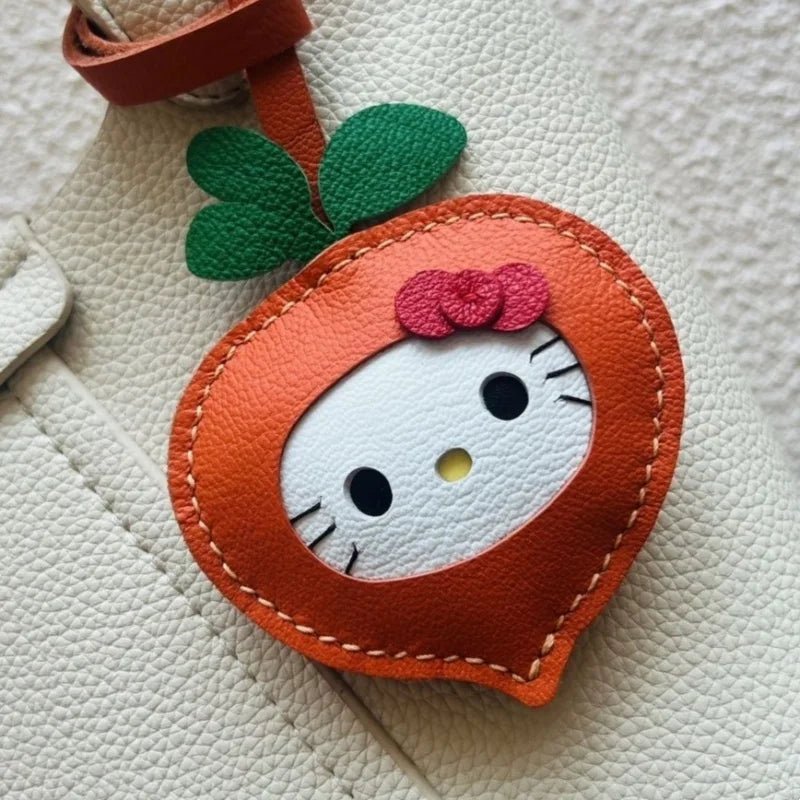Carrot Kitty Leather Bag Charm – Handmade Lambskin Keychain Accessory | Adorable Cartoon Cat Pendant | Cute Car Purse Charm Gift for Her - Tomlynam