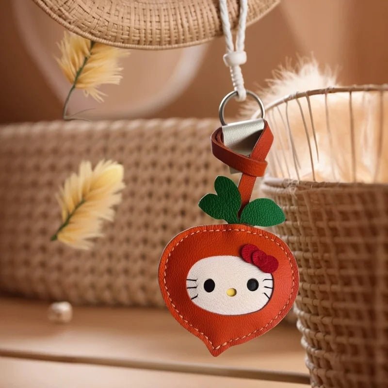 Carrot Kitty Leather Bag Charm – Handmade Lambskin Keychain Accessory | Adorable Cartoon Cat Pendant | Cute Car Purse Charm Gift for Her - Tomlynam