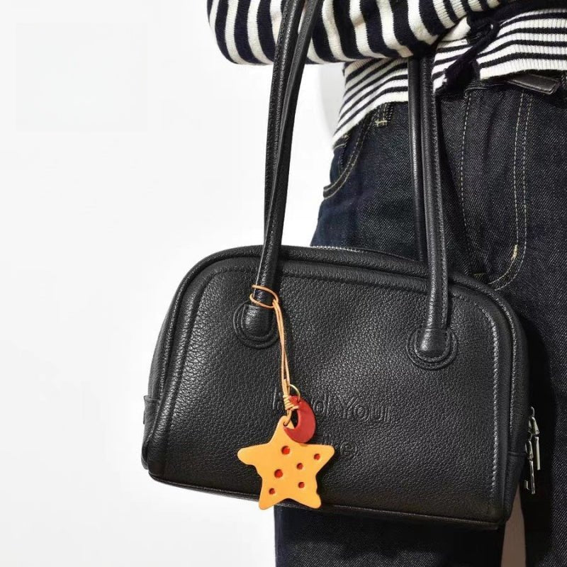 Cheese Star Leather Bag Charm - Handcrafted Vegetable - Tanned Unique Star Design, Small Niche Gift for Bags and Accessories - Tomlynam