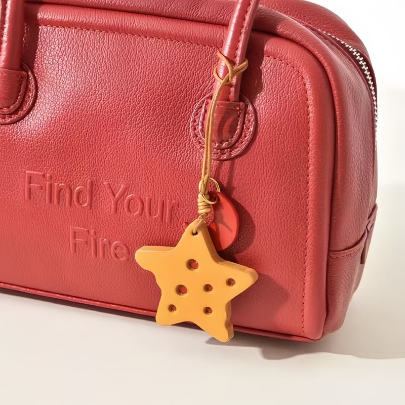Cheese Star Leather Bag Charm - Handcrafted Vegetable - Tanned Unique Star Design, Small Niche Gift for Bags and Accessories - Tomlynam