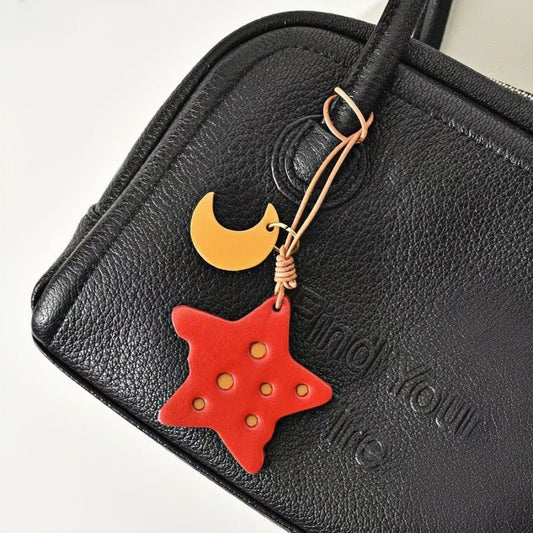 Cheese Star Leather Bag Charm - Handcrafted Vegetable - Tanned Unique Star Design, Small Niche Gift for Bags and Accessories - Tomlynam