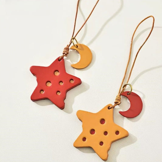 Cheese Star Leather Bag Charm - Handcrafted Vegetable - Tanned Unique Star Design, Small Niche Gift for Bags and Accessories - Tomlynam