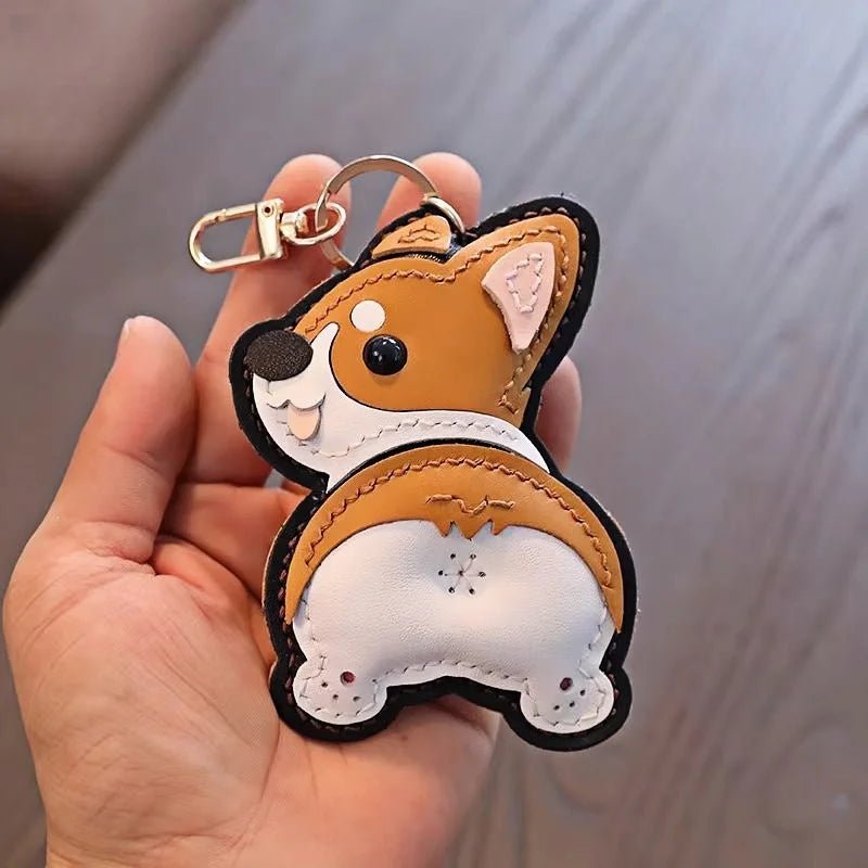 Corgi Pet Leather Bag Charm Hand - Stitched Leather Accessory Creative Keychain Pendant Cute Gift for Women - Tomlynam