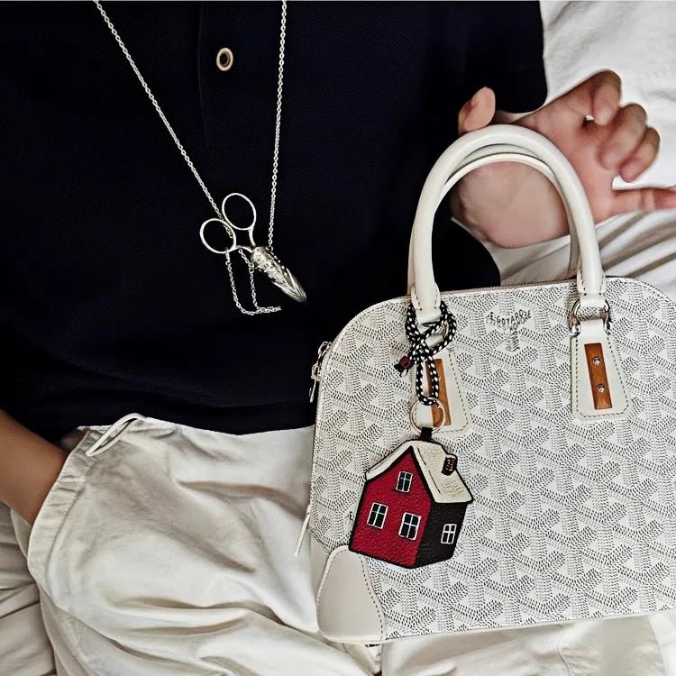 Cozy Home Leather Charm – Double - Sided 3D Red House Keychain and Bag Accessory - Tomlynam