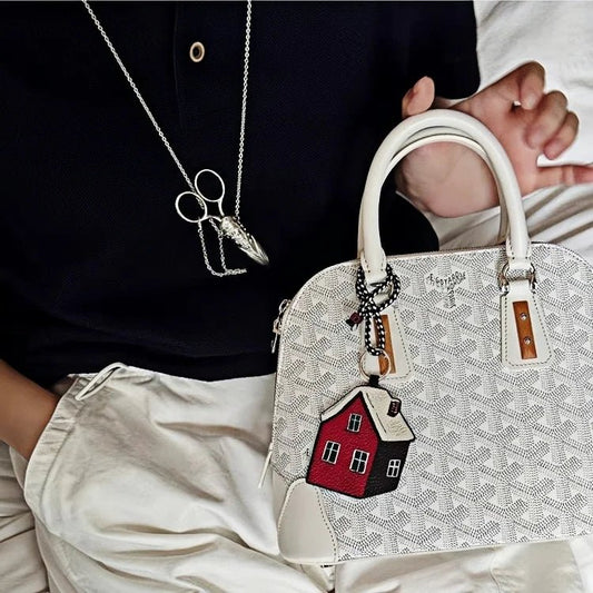 Cozy Home Leather Charm – Double - Sided 3D Red House Keychain and Bag Accessory - Tomlynam