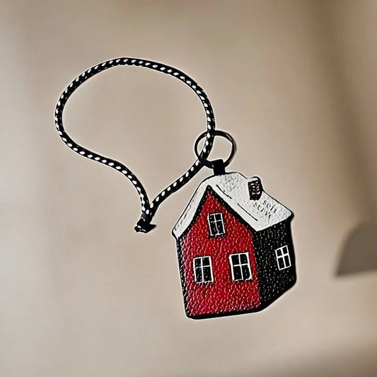 Cozy Home Leather Charm – Double - Sided 3D Red House Keychain and Bag Accessory - Tomlynam