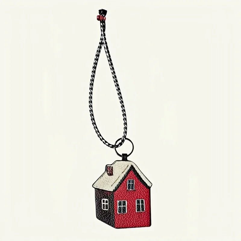 Cozy Home Leather Charm – Double - Sided 3D Red House Keychain and Bag Accessory - Tomlynam