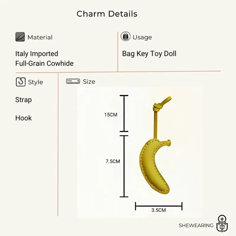 Creative Banana Leather Bag Charm – Full - Grain Cowhide Handmade Accessory for Bags and Keys, Whimsical Gift Idea - Tomlynam
