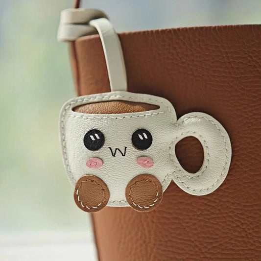 Creative Coffee Cup Leather Bag Charm | Handcrafted Goatskin Accessory | High - Quality Gift for Women - Tomlynam