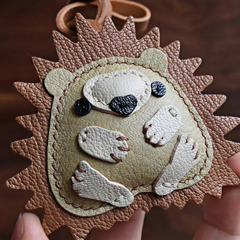 Curled - up Hedgehog Leather Bag Charm – Handcrafted Full - Grain Goatskin Keychain, Unique Gift for Women - Tomlynam