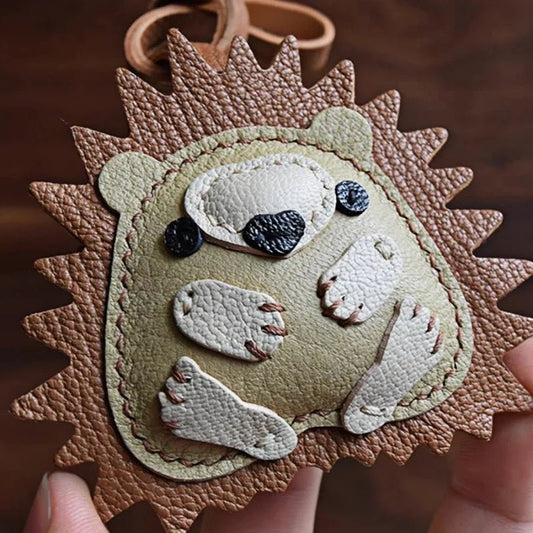 Curled - up Hedgehog Leather Bag Charm – Handcrafted Full - Grain Goatskin Keychain, Unique Gift for Women - Tomlynam