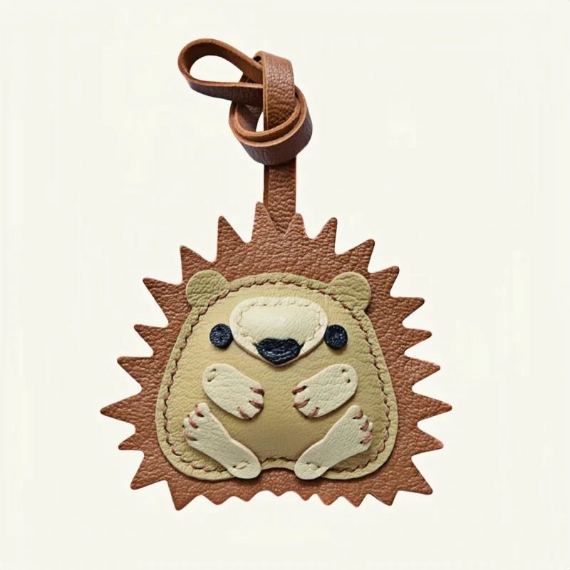 Curled - up Hedgehog Leather Bag Charm – Handcrafted Full - Grain Goatskin Keychain, Unique Gift for Women - Tomlynam