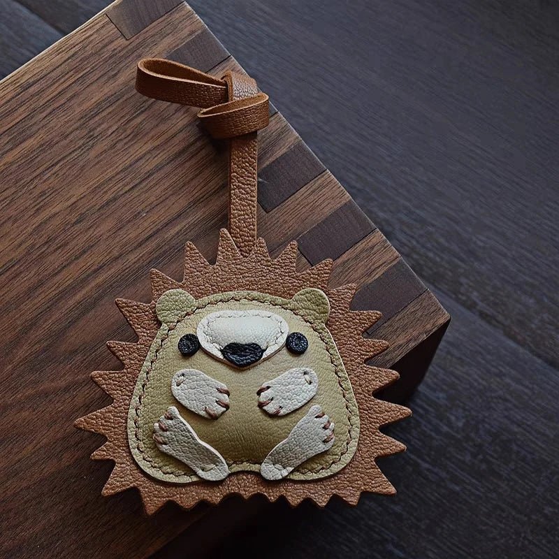 Curled - up Hedgehog Leather Bag Charm – Handcrafted Full - Grain Goatskin Keychain, Unique Gift for Women - Tomlynam