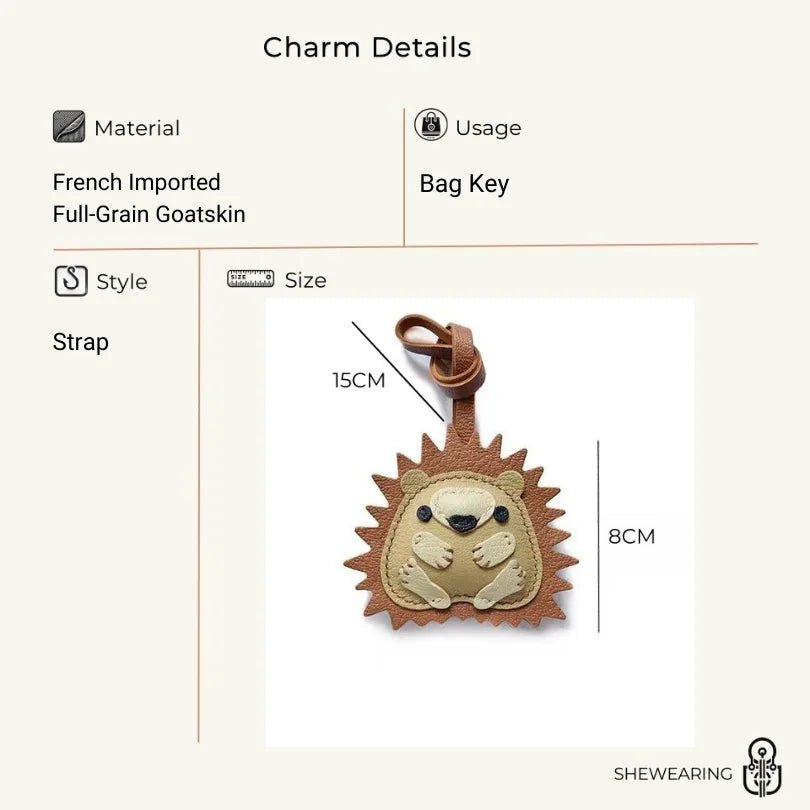Curled - up Hedgehog Leather Bag Charm – Handcrafted Full - Grain Goatskin Keychain, Unique Gift for Women - Tomlynam