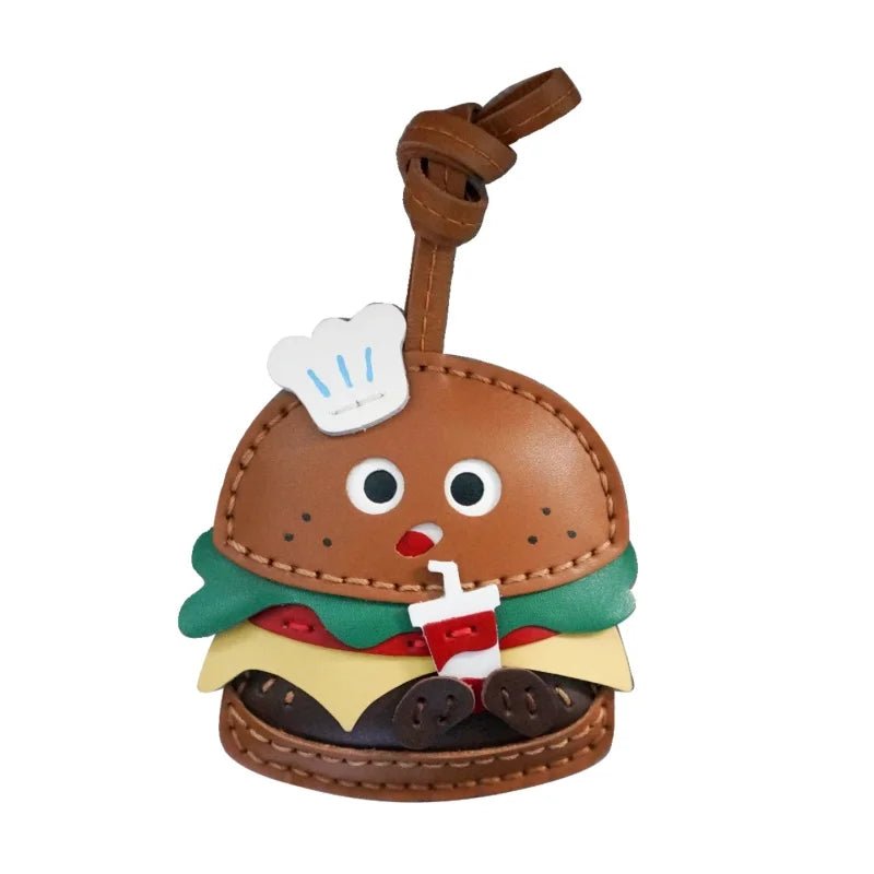 Cute Burger Lambskin Bag Charm – Handcrafted Leather Hamburger Pendant | Playful Couple Gift & Keychain | Trendy INS - Style Purse Accessory - Tomlynam