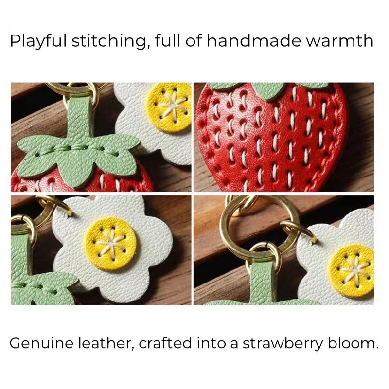 Cute Strawberry Leather Bag Charm – Handcrafted Fruit - Inspired Pendant with Daisy Detail | Playful Keychain Accessory | Lovely Gift for Women - Tomlynam