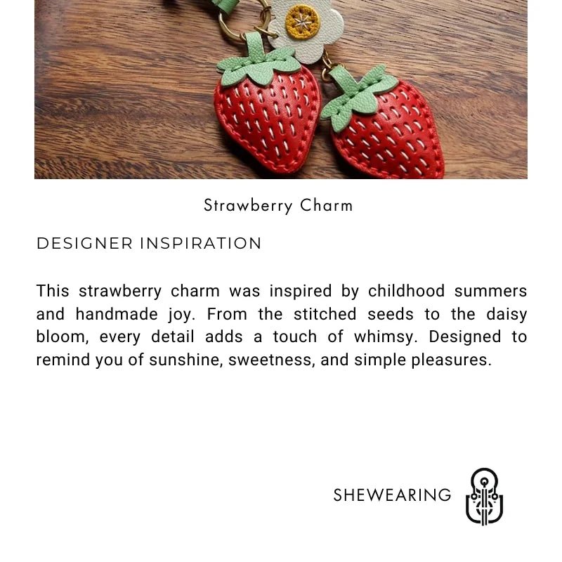 Cute Strawberry Leather Bag Charm – Handcrafted Fruit - Inspired Pendant with Daisy Detail | Playful Keychain Accessory | Lovely Gift for Women - Tomlynam