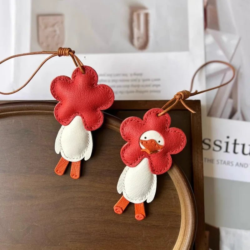 Flower Duck Leather Bag Charm – Handcrafted Animal Pendant Keychain | Cute Goose Accessory in Multiple Colors | Premium Leather Gift for Women & Kids - Tomlynam