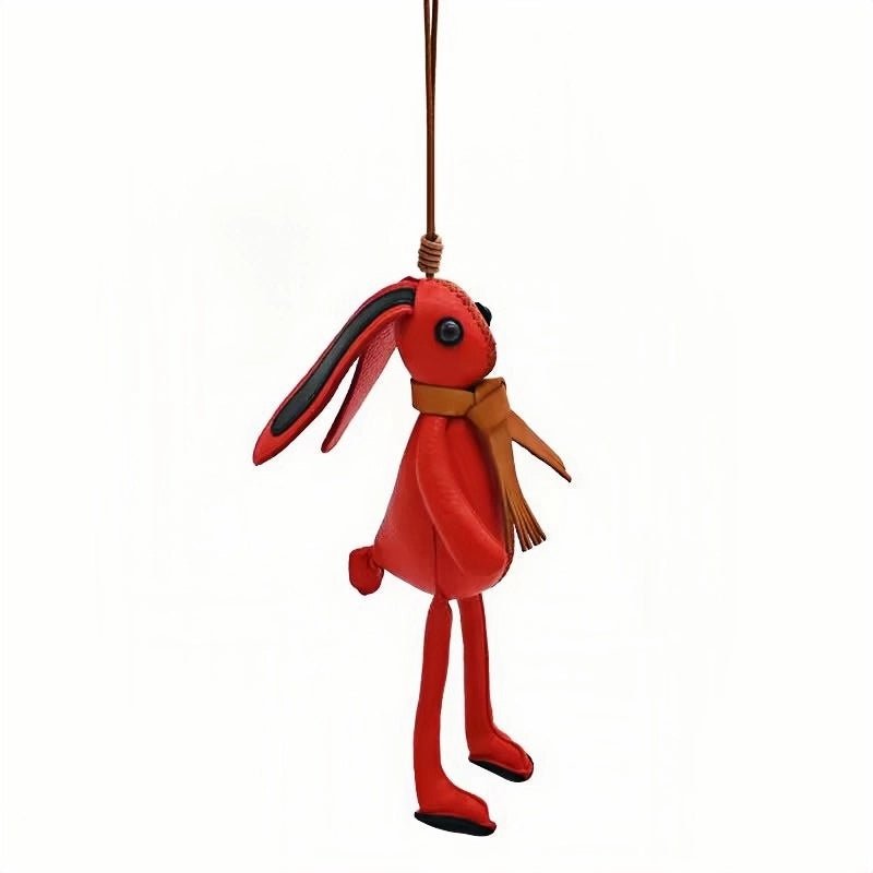 Nordic Red Rabbit Bag Charm – Handcrafted Full - Grain Leather Keychain, Playful Bunny Doll Accessory, Creative Scandinavian Design, Premium Cowhide Gift - Tomlynam