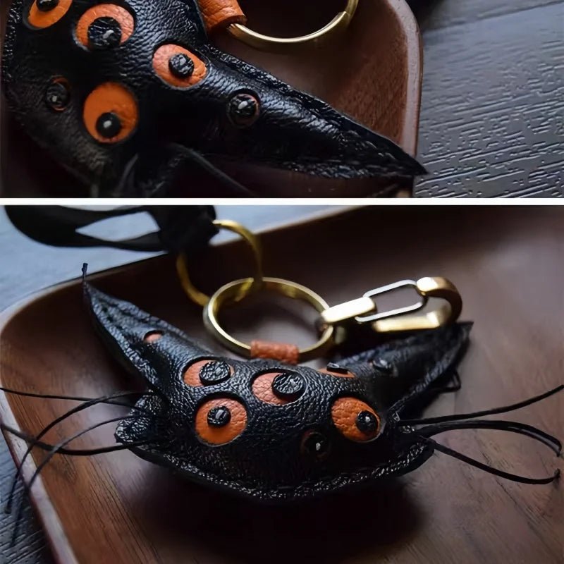Designer Handcrafted Multi - Eyed Leather Cat Bag Charm | Unique Keychain for Bags & Cars | Personalized Gift for Cat Lovers - Tomlynam