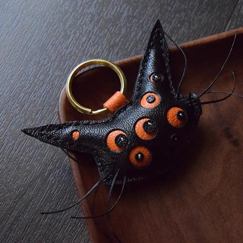 Designer Handcrafted Multi - Eyed Leather Cat Bag Charm | Unique Keychain for Bags & Cars | Personalized Gift for Cat Lovers - Tomlynam
