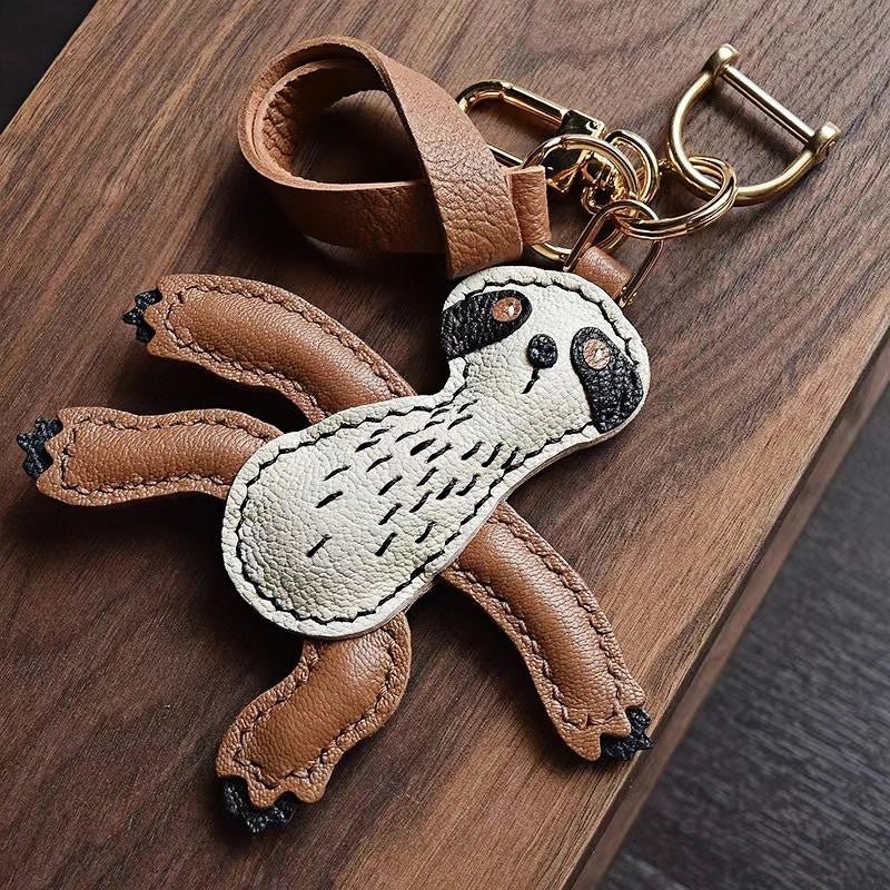 Designer Original Folivora Sloth Handmade Leather Bag Charm, Unique Keychain for Car or Bag, Small - Batch Artistic Accessory - Tomlynam