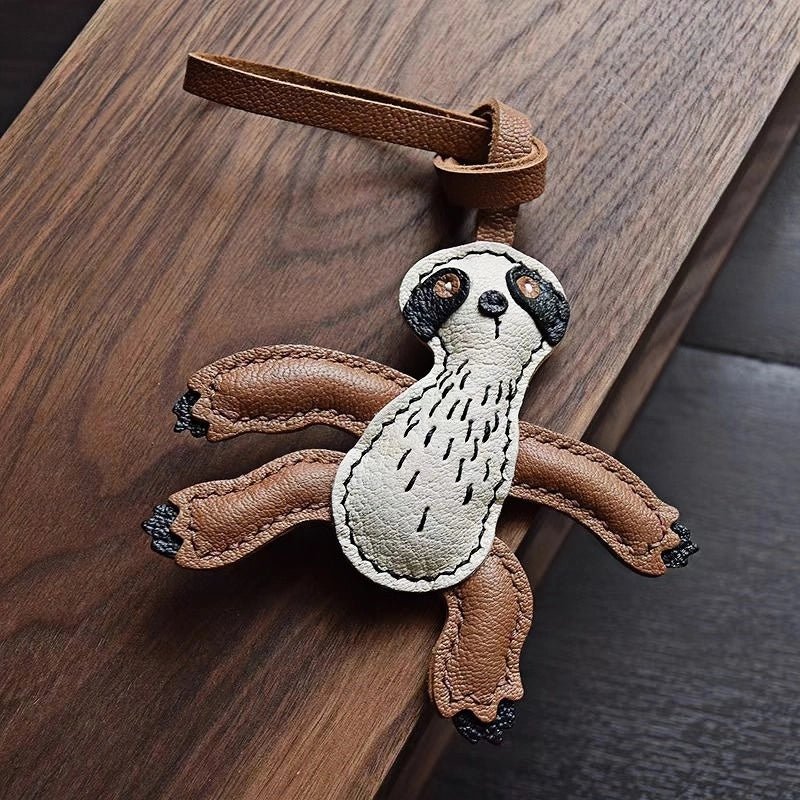 Designer Original Folivora Sloth Handmade Leather Bag Charm, Unique Keychain for Car or Bag, Small - Batch Artistic Accessory - Tomlynam