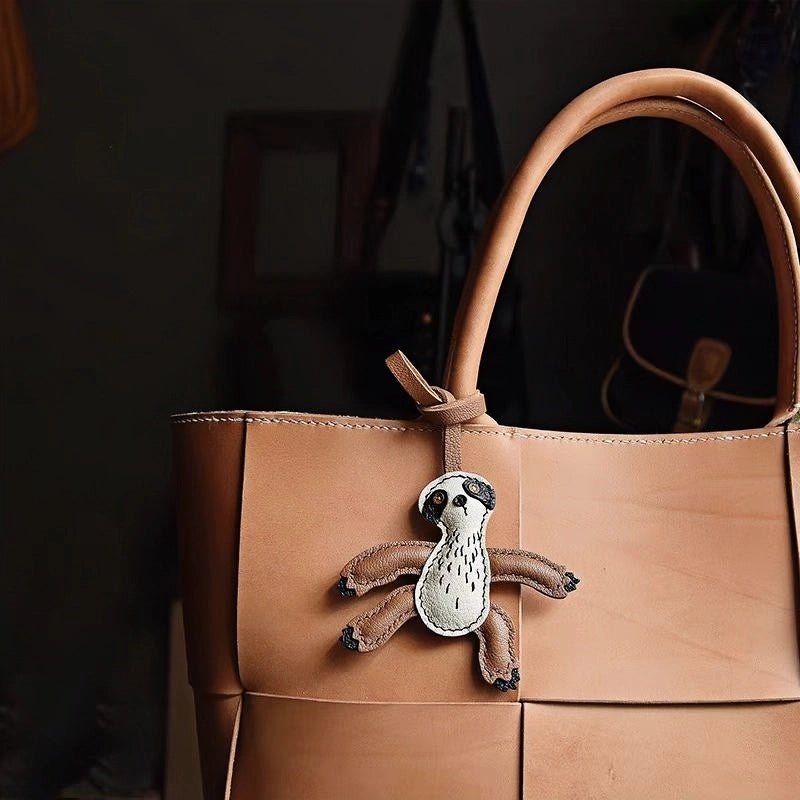 Designer Original Folivora Sloth Handmade Leather Bag Charm, Unique Keychain for Car or Bag, Small - Batch Artistic Accessory - Tomlynam