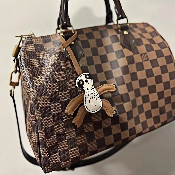 Designer Original Folivora Sloth Handmade Leather Bag Charm, Unique Keychain for Car or Bag, Small - Batch Artistic Accessory - Tomlynam