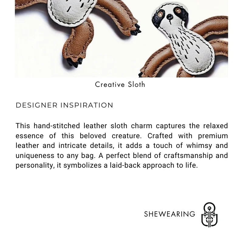 Designer Original Folivora Sloth Handmade Leather Bag Charm, Unique Keychain for Car or Bag, Small - Batch Artistic Accessory - Tomlynam
