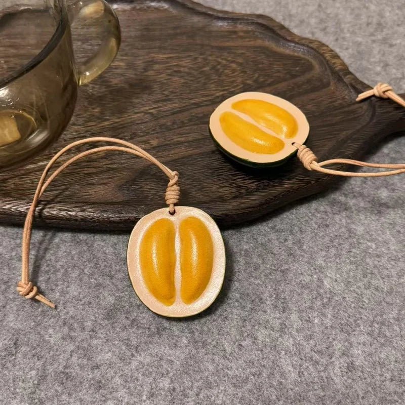 Durian - Inspired Leather Bag Charm – Handmade Full - Grain Leather Fruit Accessory | Unique Tropical Pendant for Handbags | Exotic Gift for Her - Tomlynam