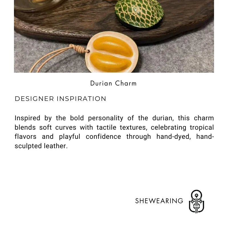 Durian - Inspired Leather Bag Charm – Handmade Full - Grain Leather Fruit Accessory | Unique Tropical Pendant for Handbags | Exotic Gift for Her - Tomlynam