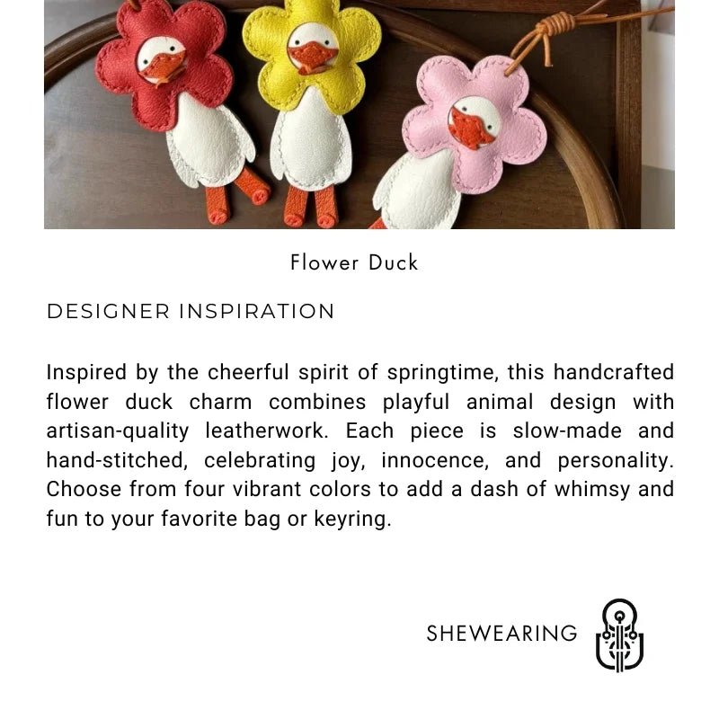 Flower Duck Leather Bag Charm – Handcrafted Animal Pendant Keychain | Cute Goose Accessory in Multiple Colors | Premium Leather Gift for Women & Kids - Tomlynam