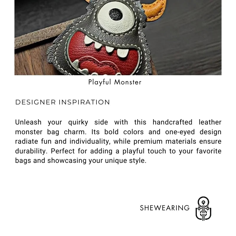 Handcrafted Playful Monster Bag Charm – French Full - Grain Goatskin, Creative Fun Design, Keychain and Bag Accessory, Perfect for Unique Gifting - Tomlynam