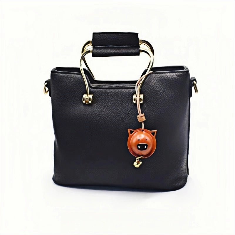 Original Designed Jingle Pig Leather Bag Charm, Full - Grain Cowhide Key Accessory, Minimalist Handcrafted Bell Pendant, Perfect Graduation Season Gift - Tomlynam