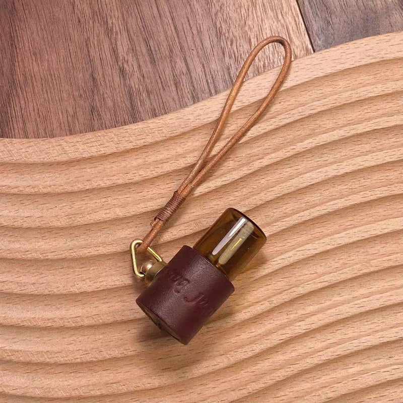 Minimalist Refillable Perfume Bottle Charm – Handcrafted Leather Aroma Pendant | Essential Oil Roller Keychain | Mosquito Repellent Bag Accessory - Tomlynam